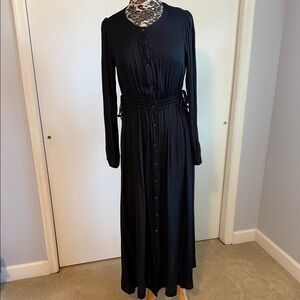 Loft Black Button Down Long Sleeve Maxi, Small